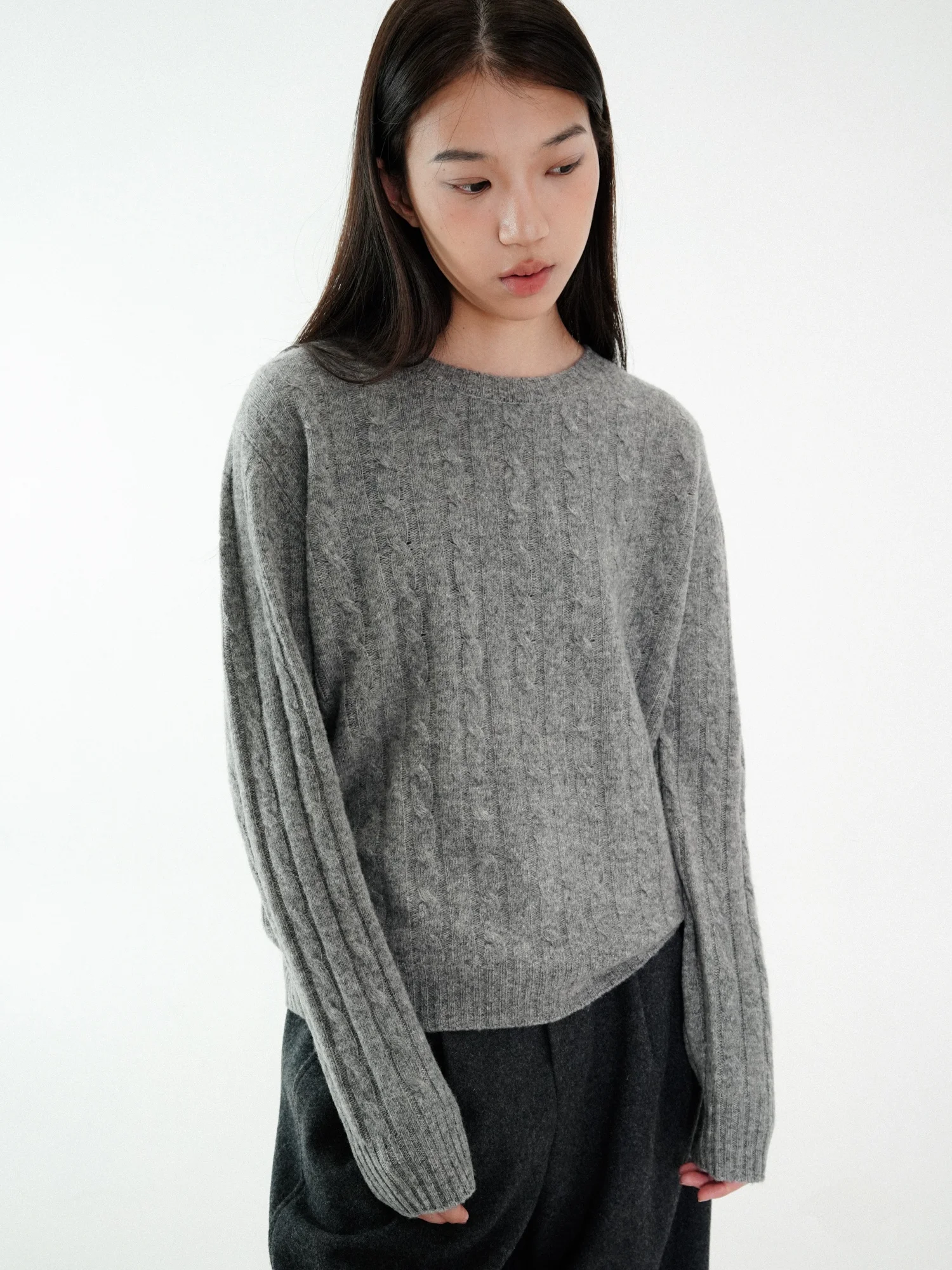 

Classic Sle Full Wool Retro Twist round Ne Sweater Women Spring Autumn Knitted Top Casual Loose Fit Long Sve Knitwear