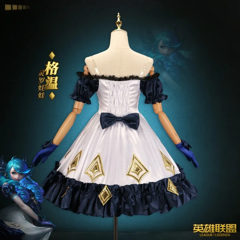 새로운 게임 LOL 그웬 코스프레 의상 게임 코스 LOL 코스프레 새로운 히어로 그웬 고딕 드레스 로리타 의상 및 코스프레 가발 롤플레잉 세트
