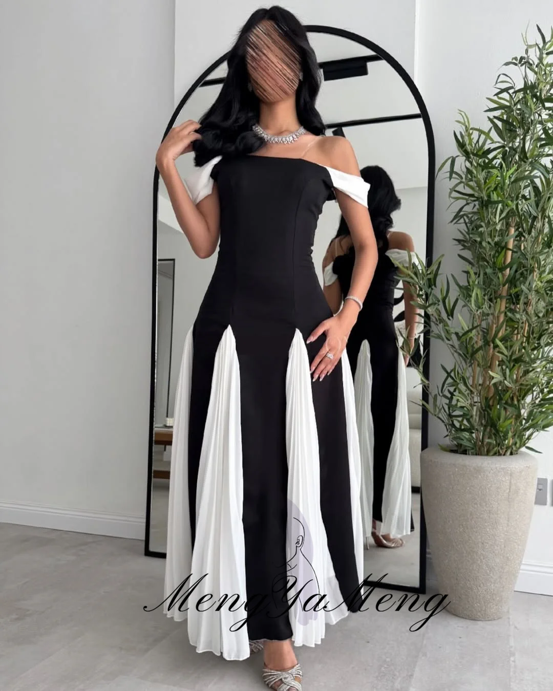 ZHUISHU Black and White Saudi Prom Dresses Off the Shoulder Patchwork Evening Gown Customized Women Party Dress Special Occasion