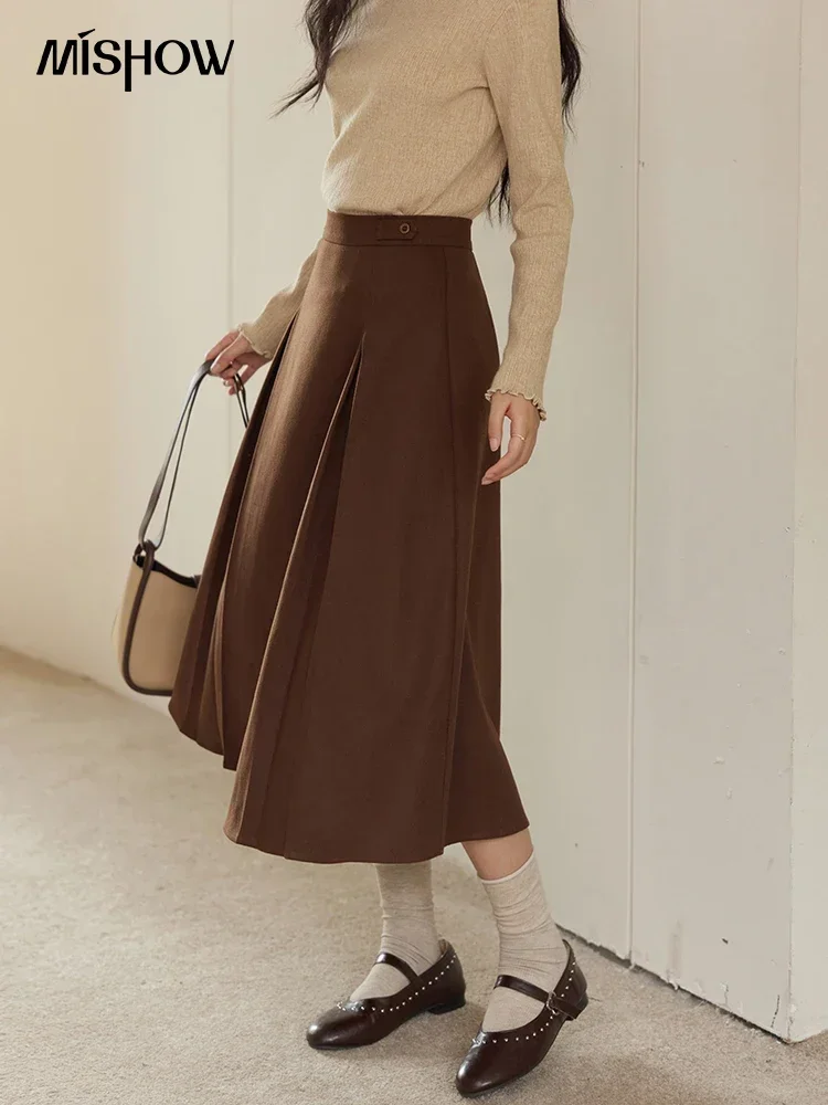 MISHOW Plaid Tweed Coats Midi Skirt Separately Women 2024 Fall Winter Polo Vintage Elegant  Jackets Pleated Skirts MXD46W0460