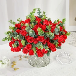 35CM 10 Head Artificial Flowers Eucalyptus Rose Bouquet Wedding Home Decorative Flowers Wedding Gardening Arrangements