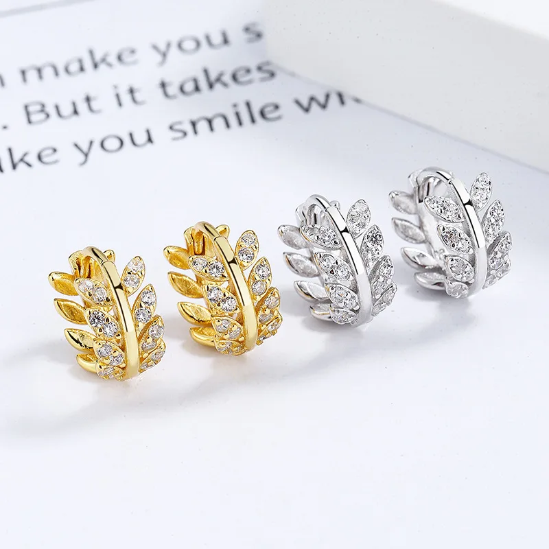 925 Sterling Silver Leaf Wheat Ear Earrings Women Ins Minimalist Niche Hoop Ear Clips Fashion Design Premium Jewelry