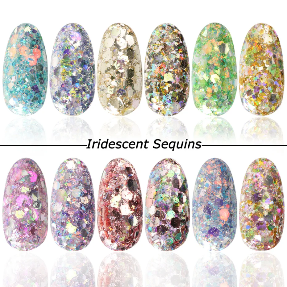 12 Grids Aurora Iridescent Mixed Hexagon Nail Glitter Sequins Holo Flakes Nail Art Powder Gel Polish Manicure Accessories