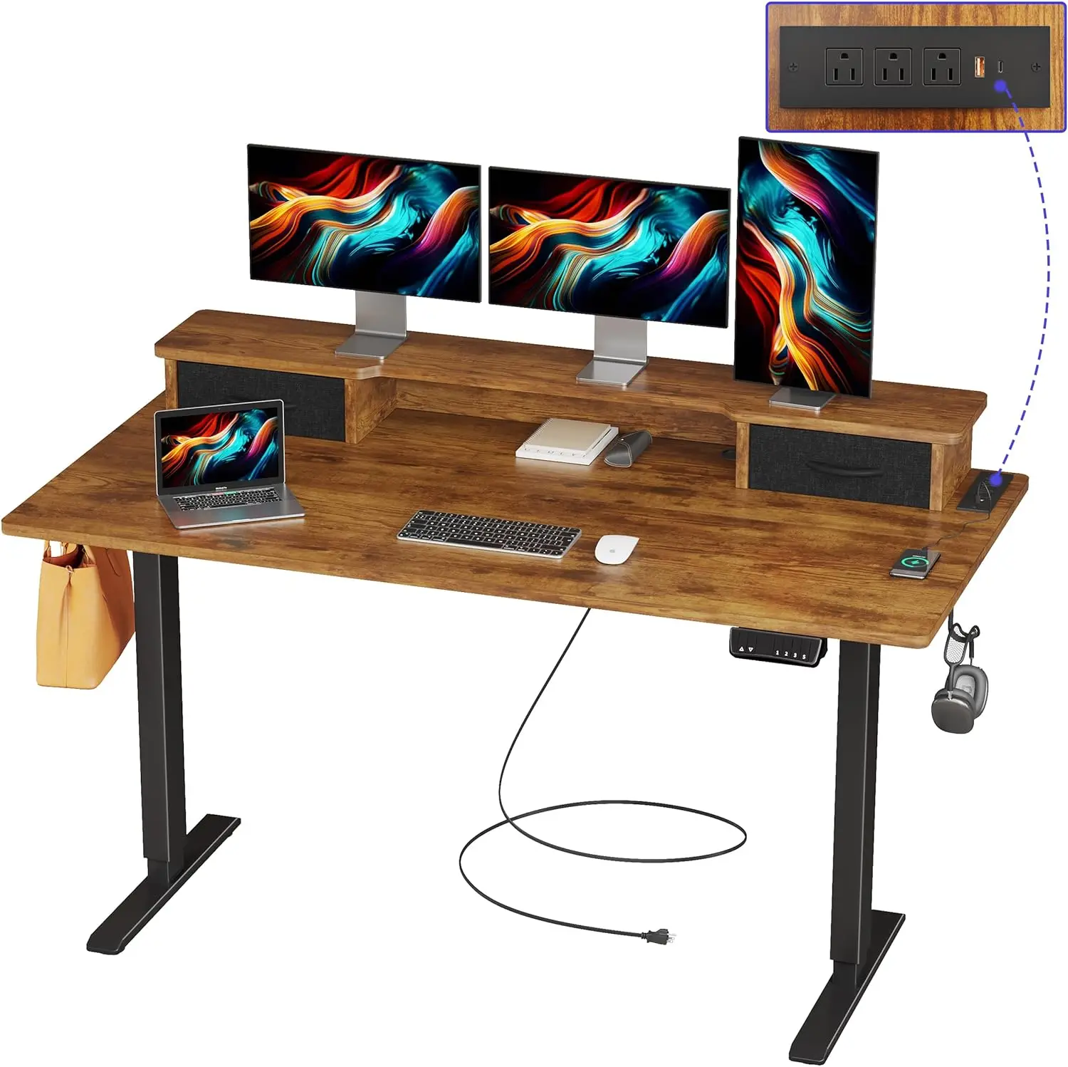 Joiscope 55 Inch Electric Standing Adjustable Height Desk With Usb & Type-C Outlet, Home Office Computer Gaming Desk With