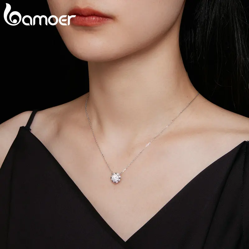 Bamoer 1.0 Carat Real Round Moissanite Pendant Necklace For Women 925 Sterling Silver Wedding Engagement Fine Jewelry Gift 5