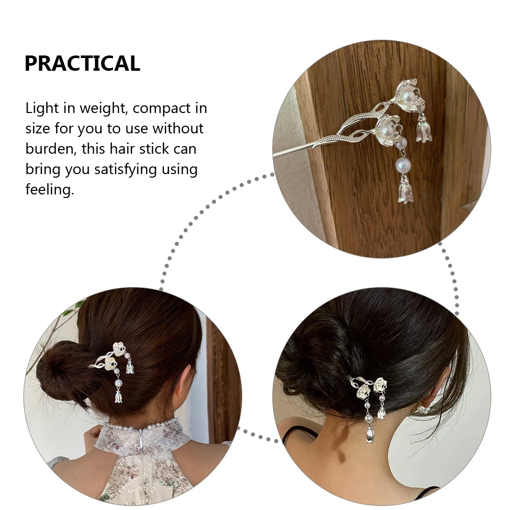 

2pcs Premium Flower Hair Stick Pearl Girls Retro Hair Chopsticks Accessory