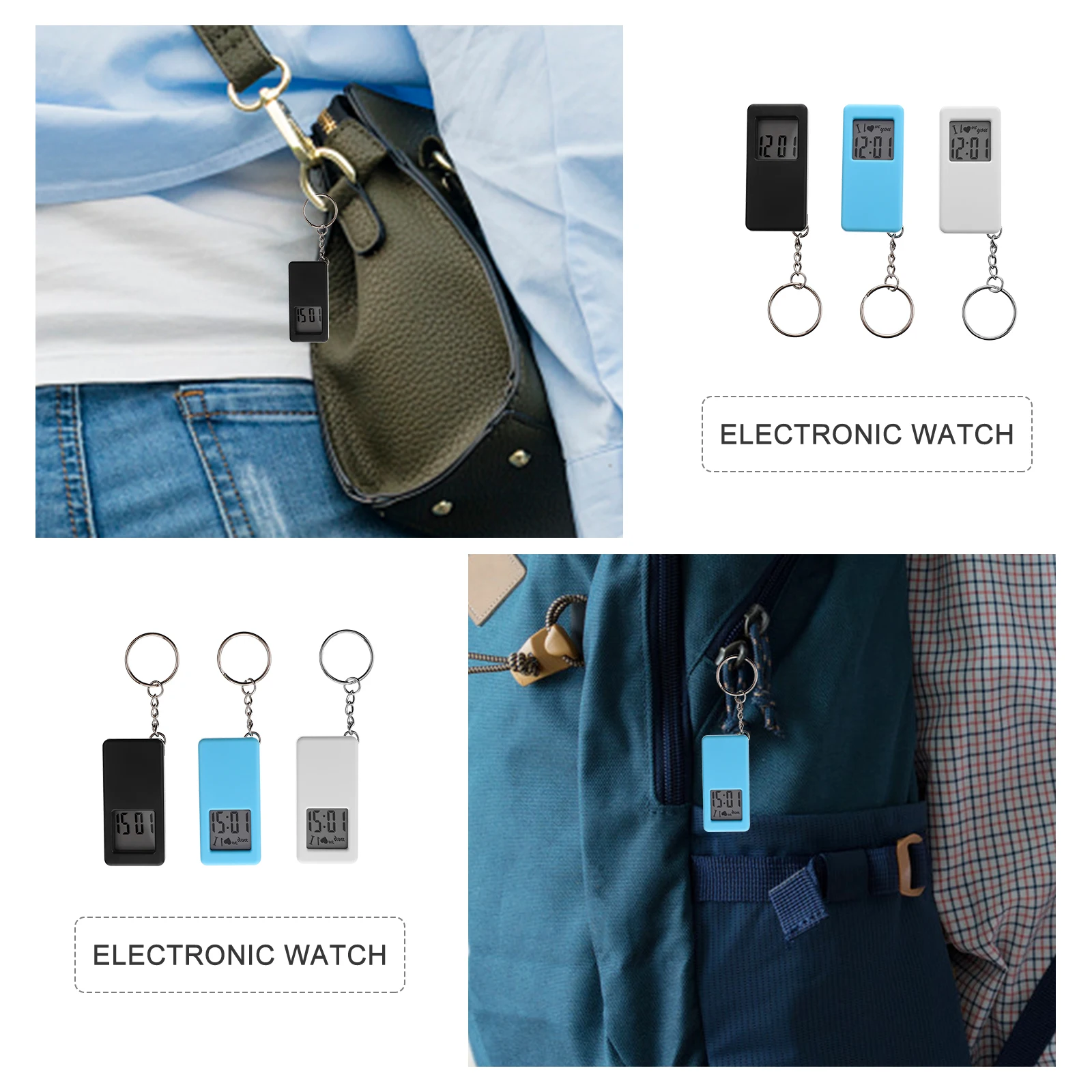 

3pcs Watch Keychain Portable Hanging Nurse Student Electronic Watches s Small Size Long Service Life
