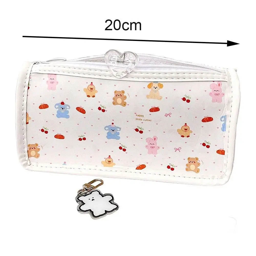 New Transparent Animal Park Pen Bag with Interlayer Large Capacity Stationery Storage Bags Triangular Pen Box