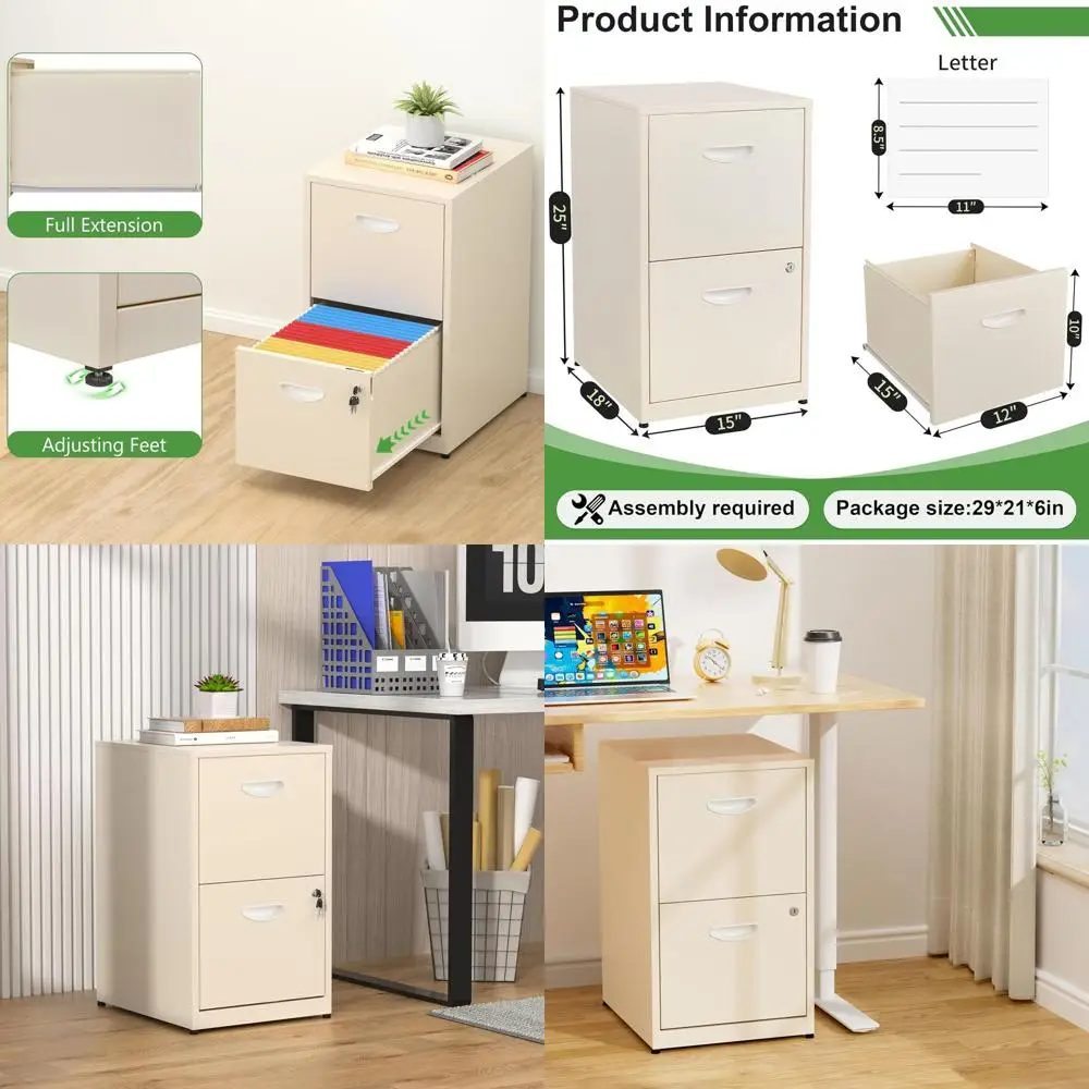 

Cream Metal Vertical File Cabinet with Lock for Home Office, Desk-Under Storage, A4/Letter, Assembly Needed