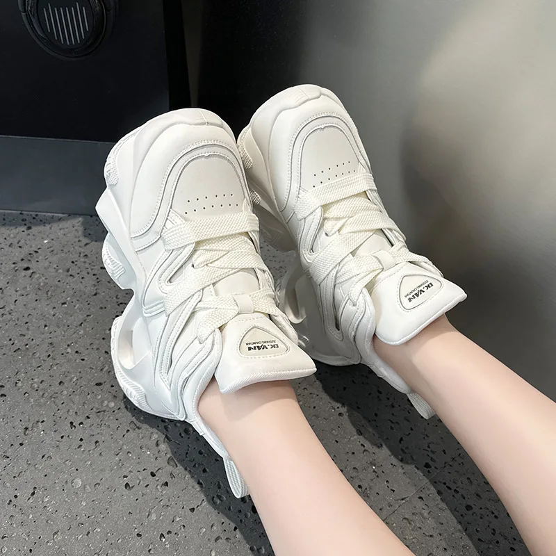 Womens High Top Platform Chunky Sneakers Hidden Heel Lift Lace Up Casual Dad Shoes In Multiple Colors For Daily Wear Versatile