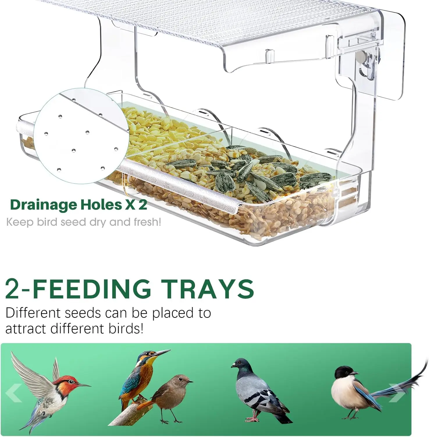 Window Bird Feeder for Outdoors,  Transparent Bird House Outside Wild Bird Watching for Garden, Yard, Elderly Kids Viewing