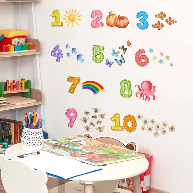 Cartoon Digitale Tiere Wandaufkleber Baby Kinder Puzzle Raumdekoration Tapete Schlafzimmer Heimdekoration Kinderzimmer Selbstklebende Aufkleber – Detail 5