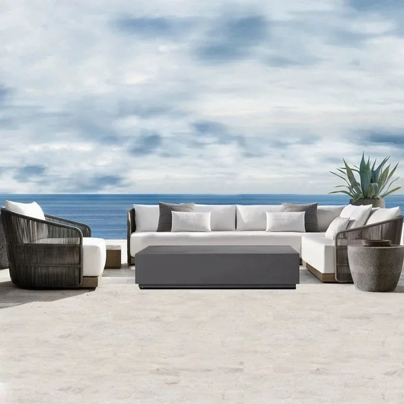 Customized outdoor sofa courtyard teak rattan chair designer villa hotel outdoor teak leisure rattan sofa homestay