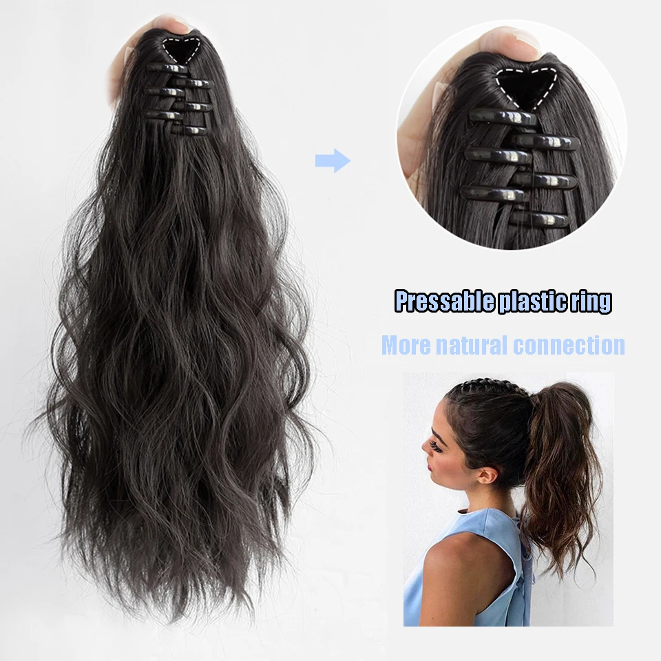 Lm-extensión de cabello de cola de caballo larga y ondulada para mujer, Clip de garra recta, extensión de cabello sintético, postizo de cola de