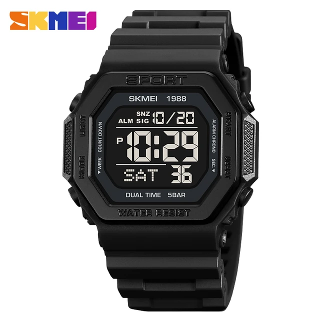 SKMEI 1988 Mens Military Sport Wristwatch Waterproof LED Display Digital Watch for Men Countdown Chrono Clock Reloj Hombre 1628 AliExpress