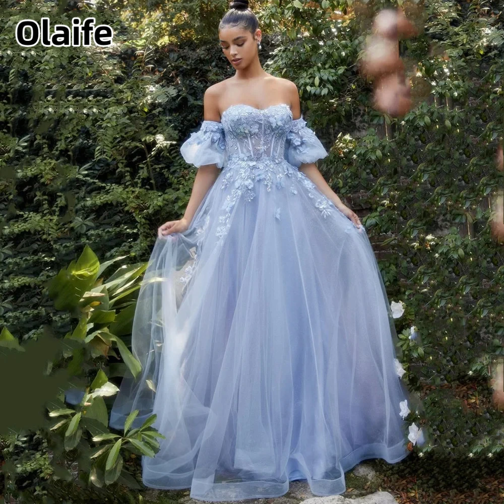 

Olaife Spring Sweetheart Appliques Lace Detachable Sleeves A-line Evening Dress Backless Maxi Prom Dress Vestido De Novia