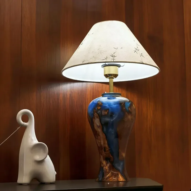 Unique Wood Epoxy Resin Desk Lamp Simple Art Custom Vase Shape Decoration for Living Room Bedroom Home Office Ambient Light