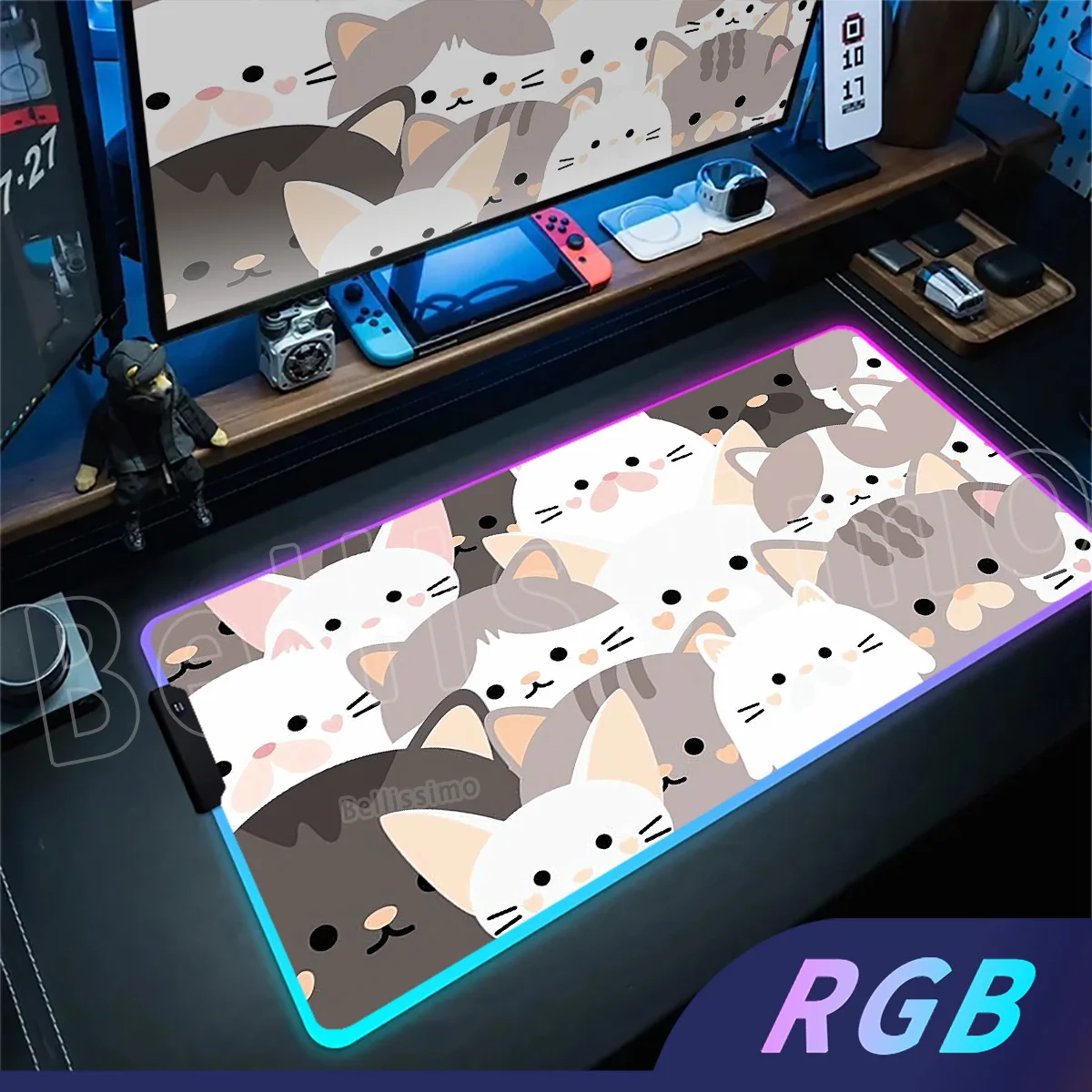 

Светодиодный настольный коврик с милым черным котом, большой коврик для мыши RGB, игровой коврик для мыши, коврик для мыши HD, игровой резиновый коврик для ноутбука с подсветкой, коврик для мыши