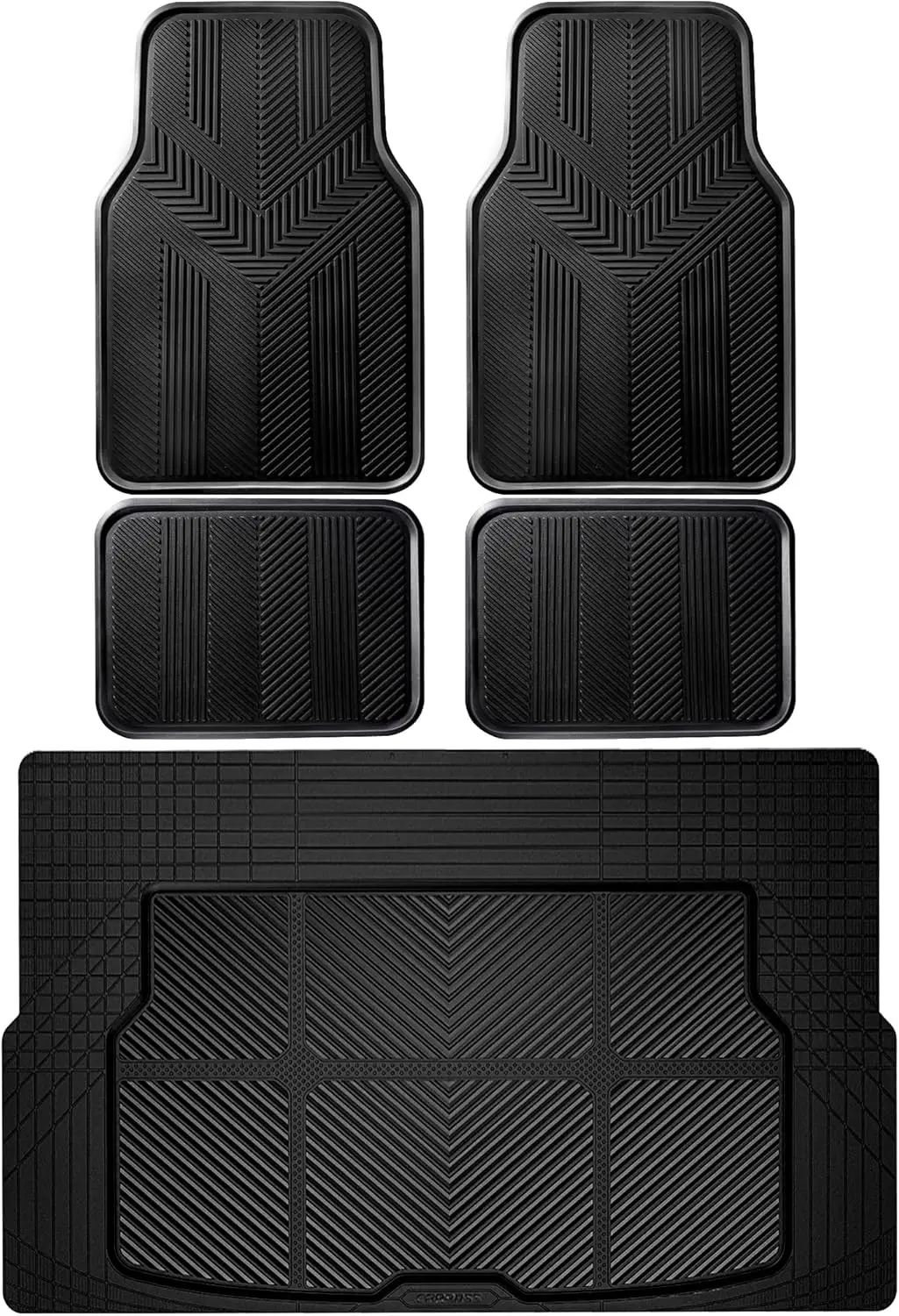 

Universal Car Floor Mats & Cargo Liner Full Set, Waterproof Anti-Slip Rubber Trim to Fit Trunk Mats All Weather Protection for