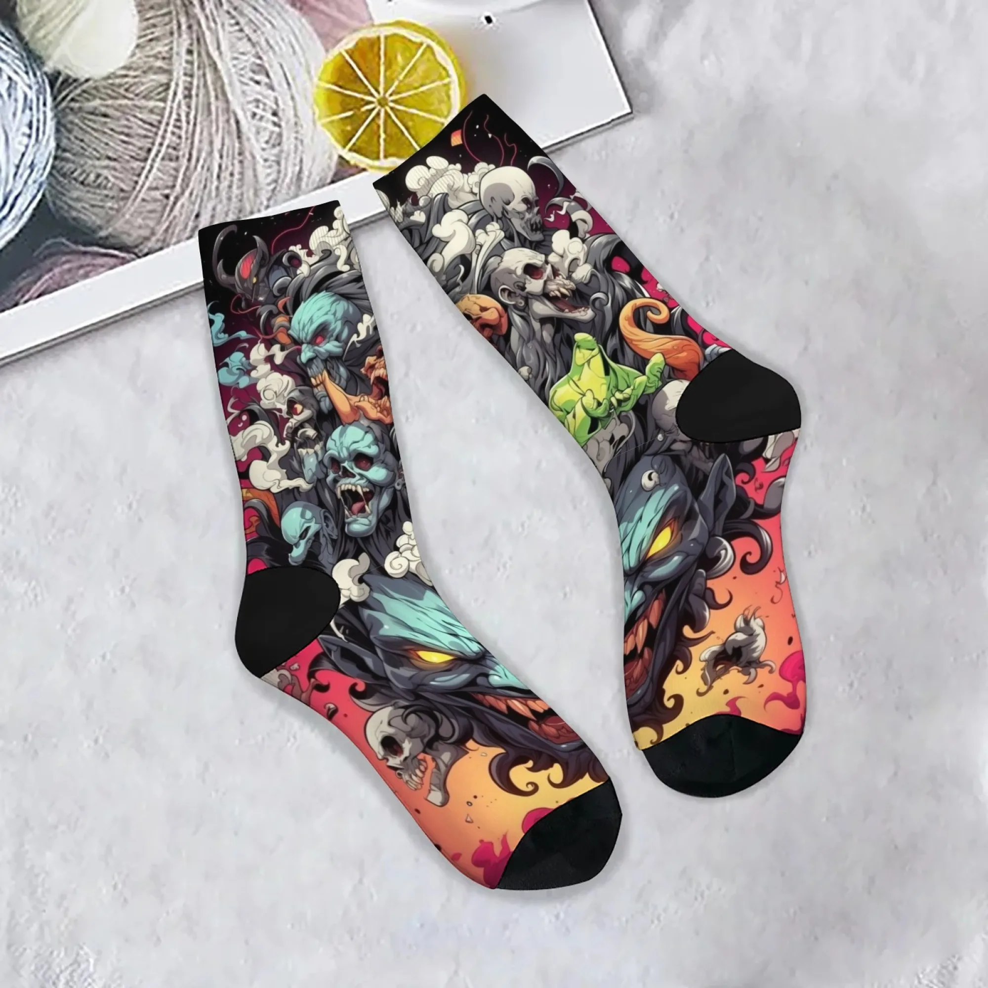 Calcetines con estampado de cara de fantasma extraño para hombre, novedad, calcetines Harajuku Retro Street Hip-Hop, calcetines cómodos transpirables antideslizantes, regalo