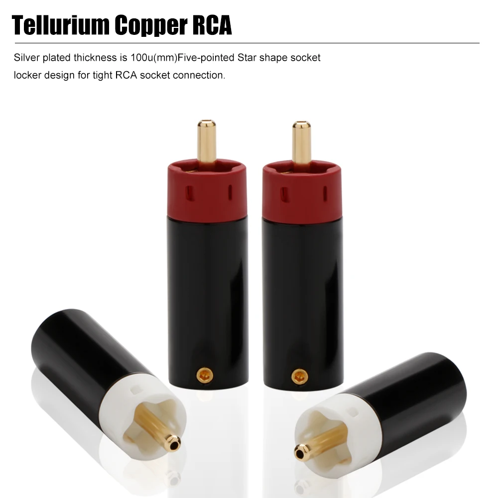 4PCS RCA Plug Silver Plated Tellurium Copper High-end RCA Plugs signal connectors plug Extension adapter Diy cable