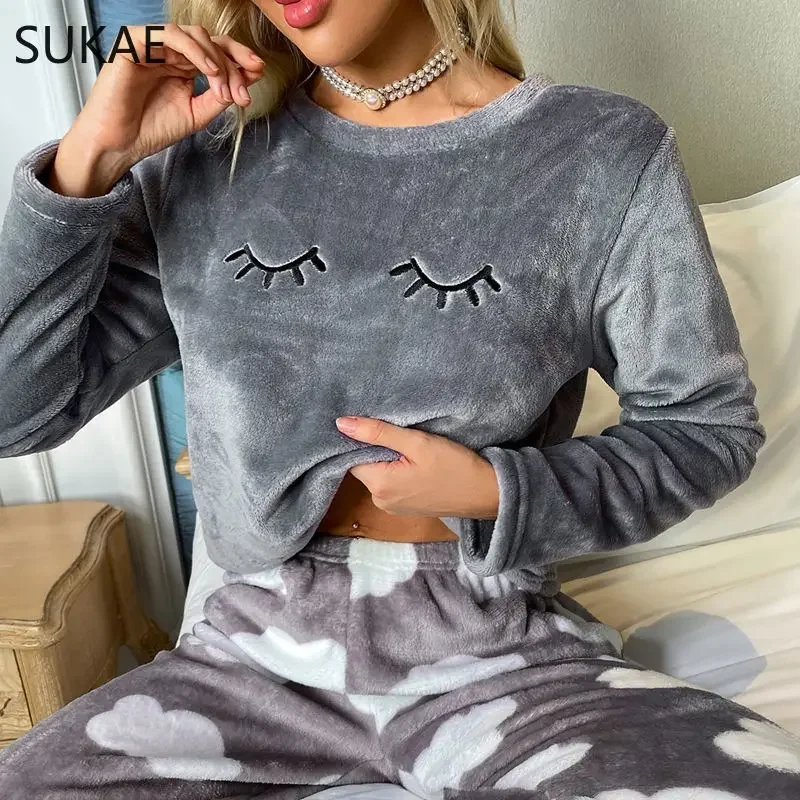 Thick Winter Woman Cozy Flannel Pijamas Pajamas Set Pullover Lashes Sleepwear Fluffy Homewear Cold Thermal Lady Lingerie Pyjama