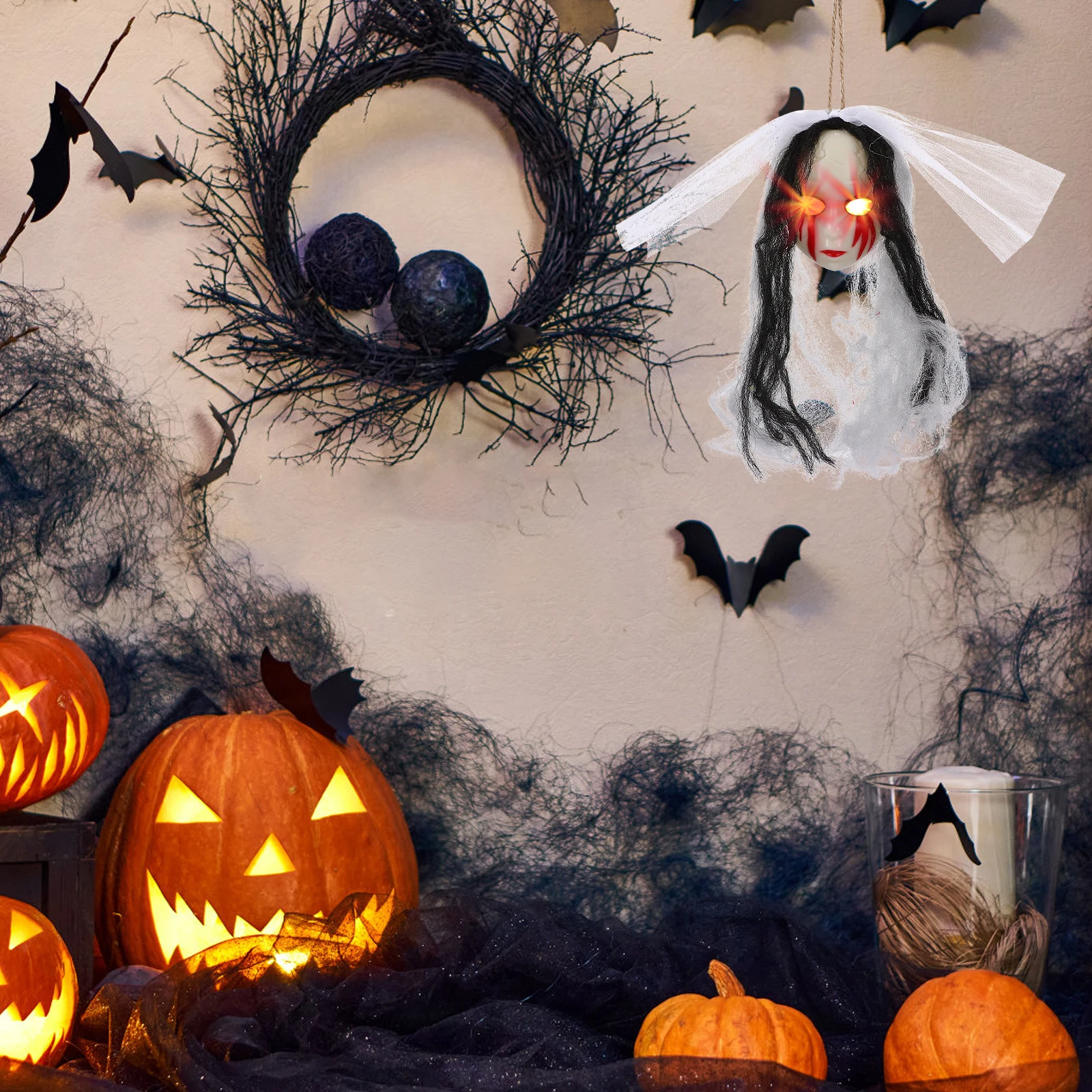 

Glowing Bride Decor Hanging Ghost Pendant For Halloween Haunted House Party Wind Sock Festival Supplies Home Decoration
