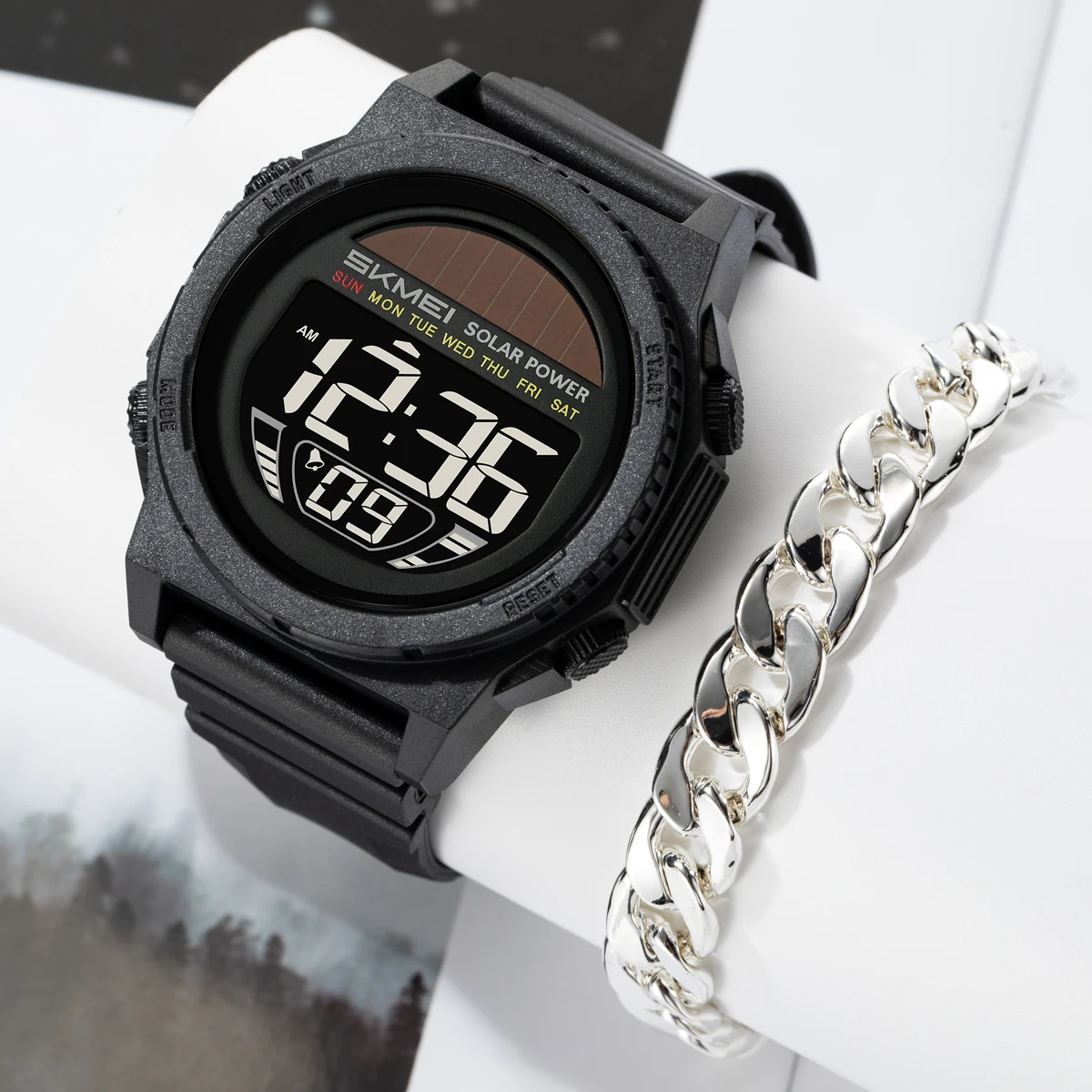 

SKMEI Sports Electronic Woman Watches Fashion Casual 5Bar Waterproof Chrono Solar Energy Digital Wristwatch Clock For Men