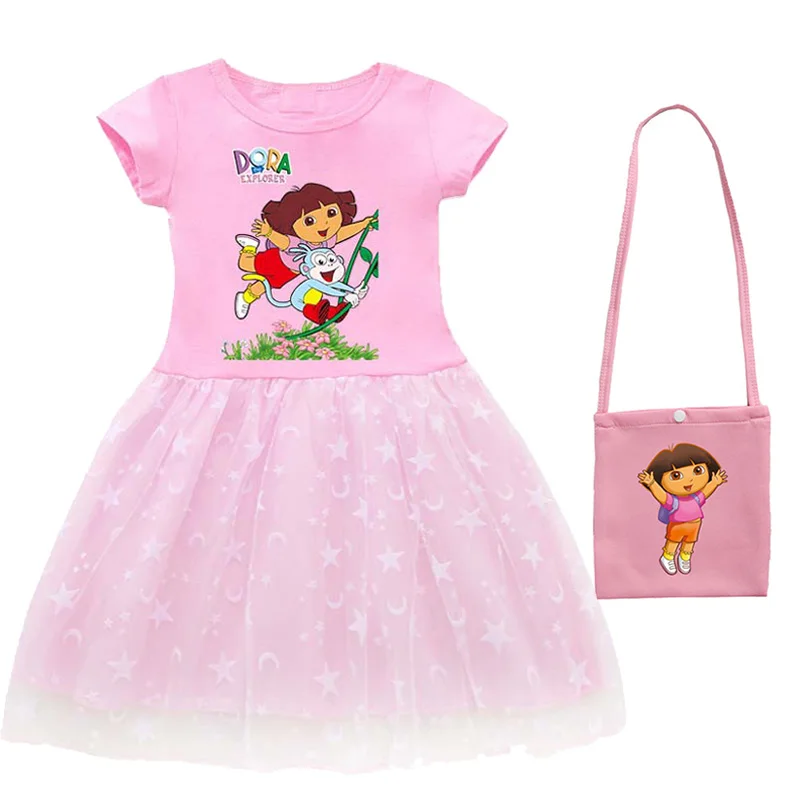 فستان دورا كيدز كارتون دورا فستان الأميرة للفتيات الصغيرات مع حقيبة ملابس الأطفال كهدية عيد ميلاد #4