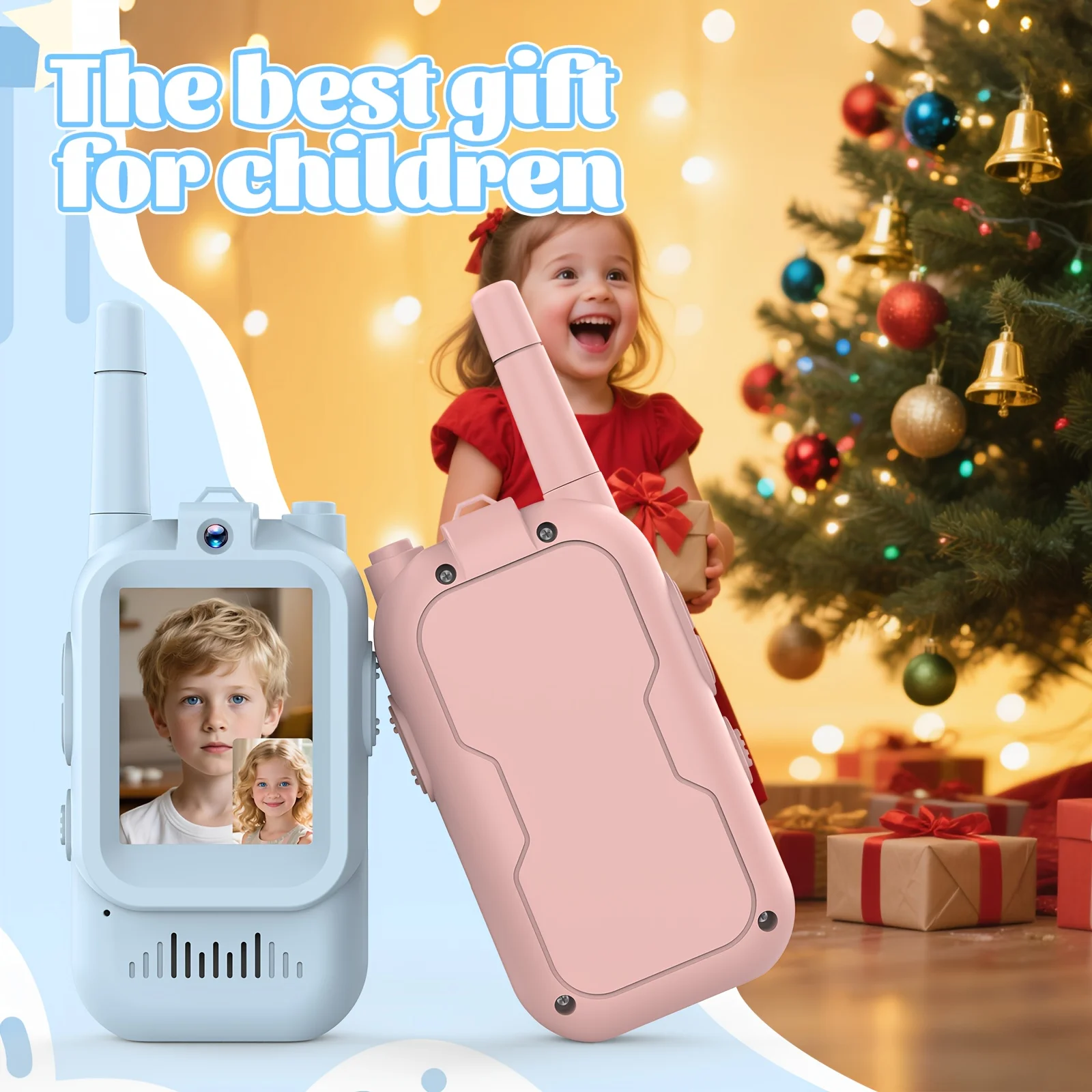

A children's video intercom with screen display and voice conversion function; rechargeable; suitable for boys and girls