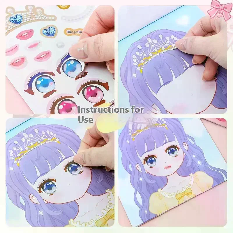 1 Set Girls Cartoon Princess Make A Face Stickers Reusable Handicrafts Creative Kids Decals Puzzle Sticker Toy
