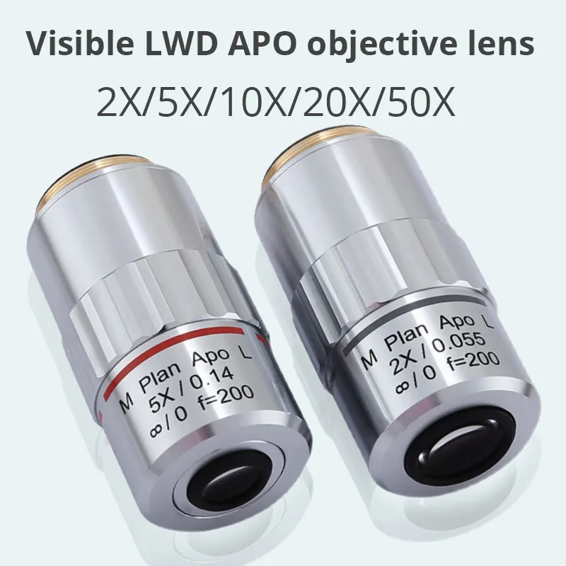 2/5/10/20/50X Visible APO Plan Apochromatic Microscope Objective Lens Infinity Long Working Distance Use for Semi Inspection