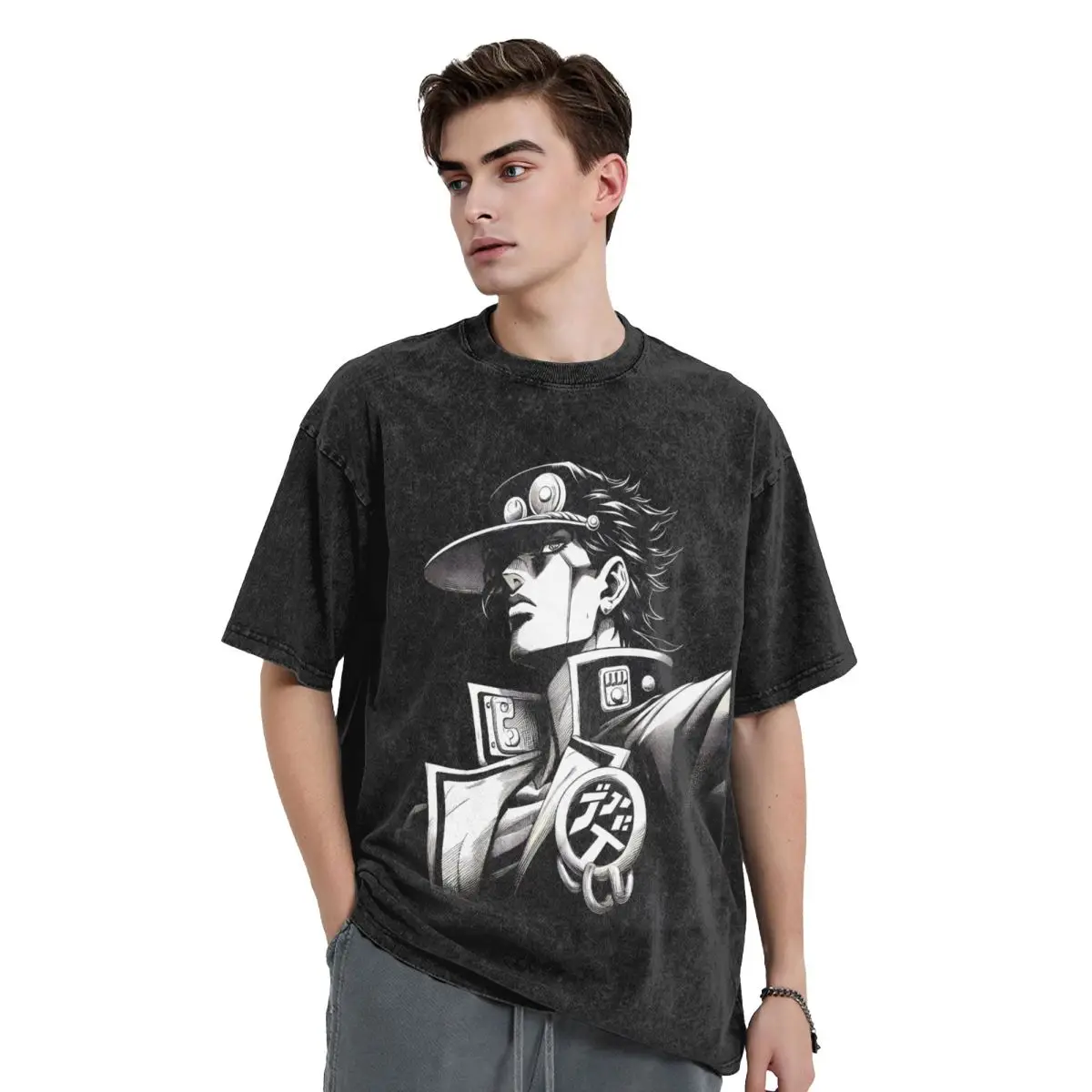 Anime Jojo Bizarre Adventure Graphic woman Men Cotton Washed Hot stamping Print T-Shirt,DIO Cotton Summer Short Sleeve Tees