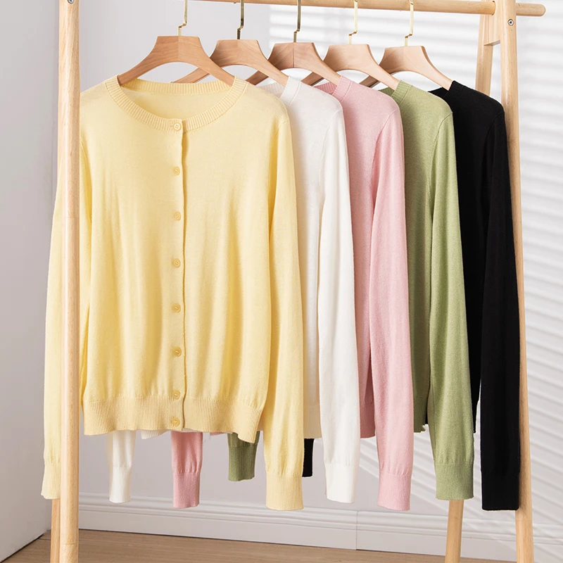 

Women's Knitted Cardigan Long Sve round Ne Anti-Wrinkle Cool Feeling Air Conditioning Sweater Casual Sle Knitwear