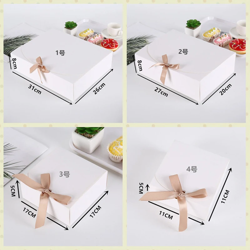 5 Pcs Custom Logo Bow tie gifts package box Kraft white cardboard dessert packge gift box wig scarf wedding birthday paper box