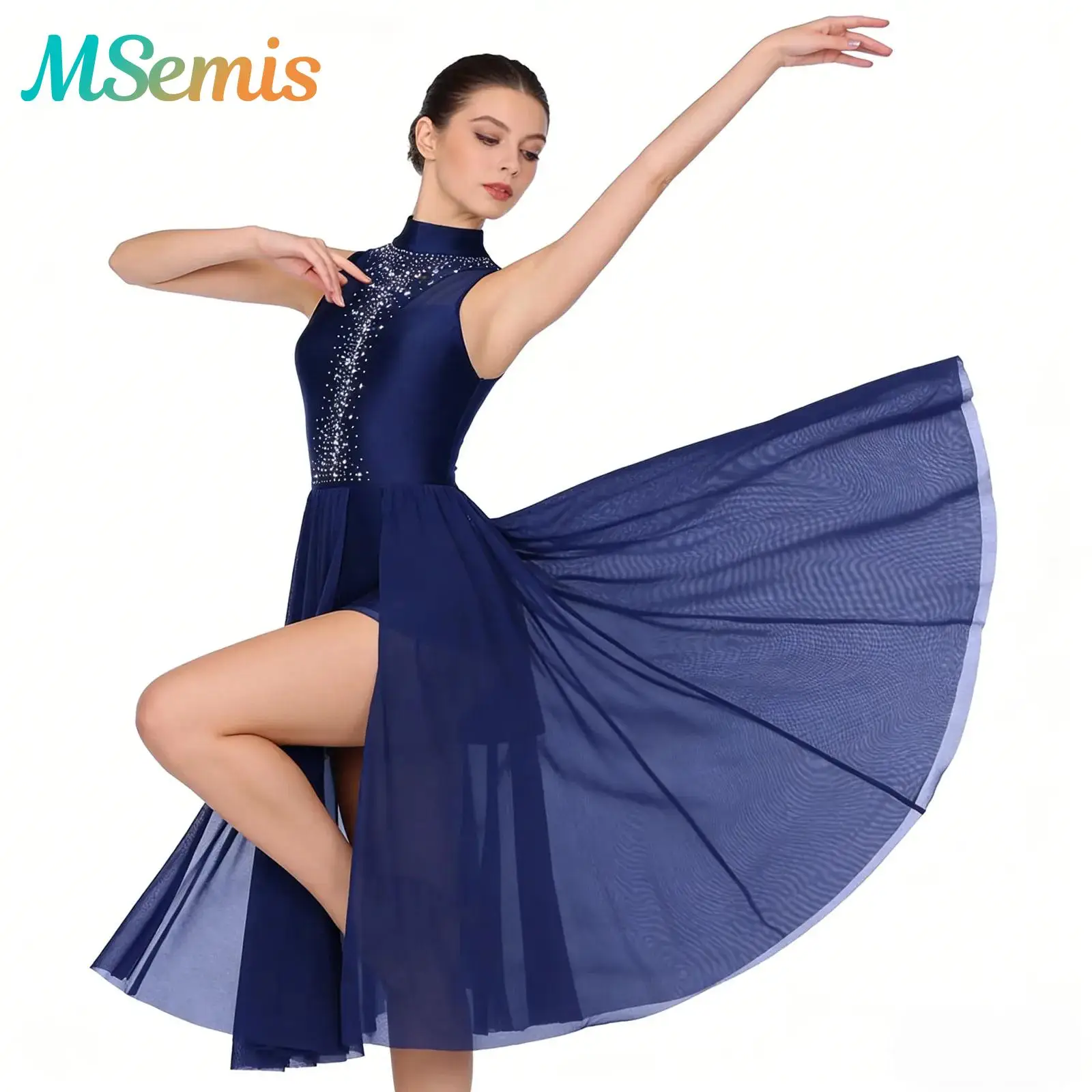 

Women Sequins Ballet Lyrical Dance Leotard Performance Costume Side Split Maxi Dress Modern Contemporary Ballet Dancewear