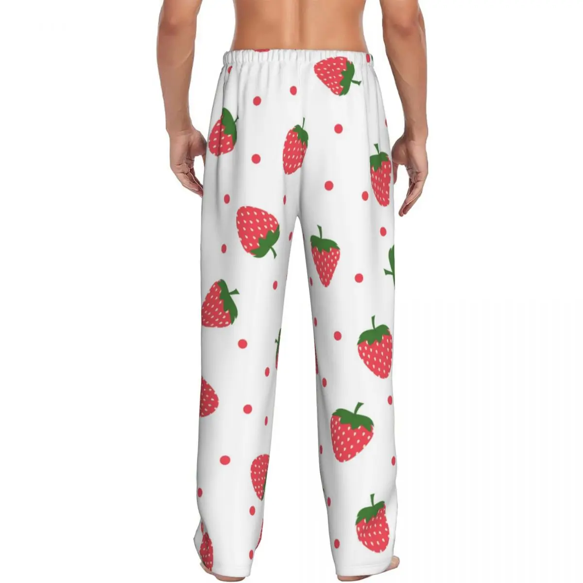 Pantalones de pijama con estampado personalizado para hombre, ropa de dormir con fresas brillantes y puntos, pantalones de dormir con bolsillos