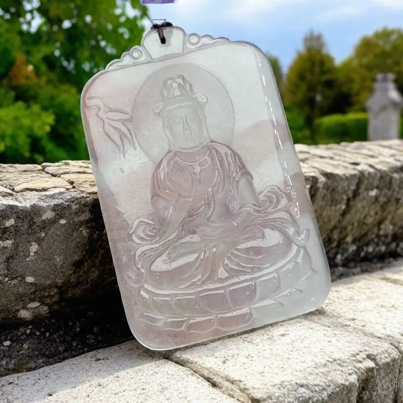 

Laokeng species pure natural jadeite high ice matte Guanyin brand hand-carved Internet celebrities with the same