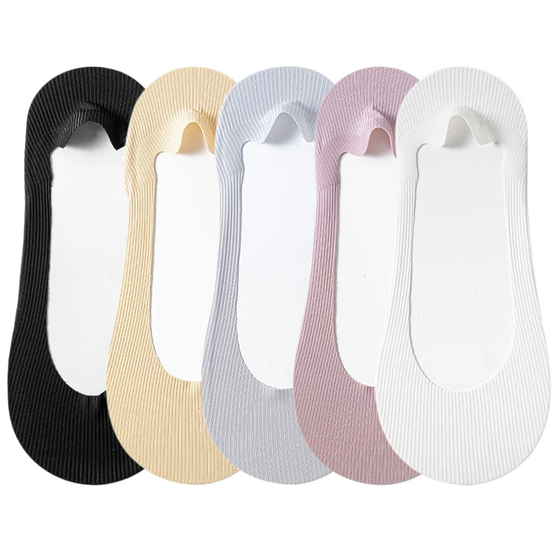 5 Pairs Women\'s Socks Summer New Ice Silk Breathable Slippers Socks Invisible Solid Color Seamless Non-slip Socks Ladies Comfort