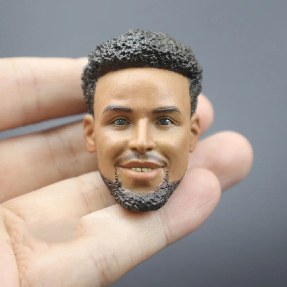 

1/6 Basketball Point Guard Championship 3 Pointer MVP Curry Beard Smile Painted Head Carving Sculpture Fit 12" Body Action DIY