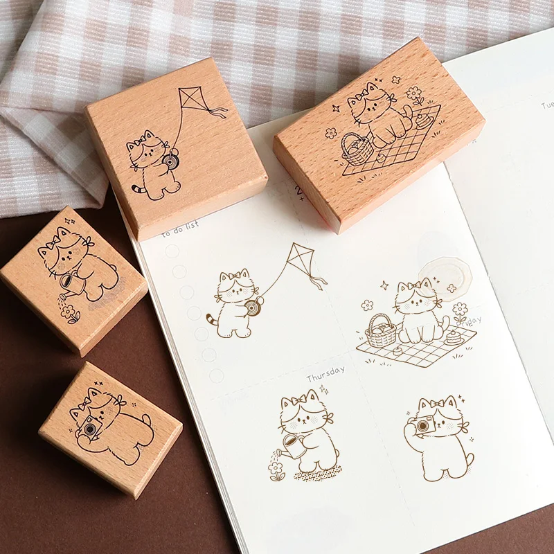 [New Arrival] Spring Outing Kittens Wooden Stamps — 