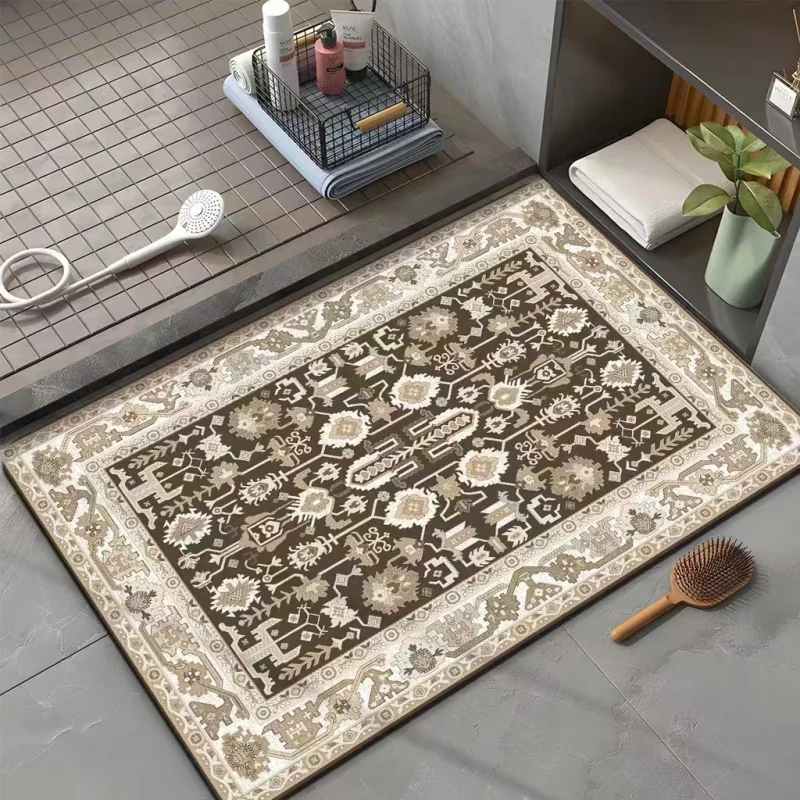 VIKAMA 40X60CM Crystal Velvet Floor Mat Persian Anti-fatigue Kitchen Rug Vintage Bohemian Non-Slip Absorbent Bath Carpet