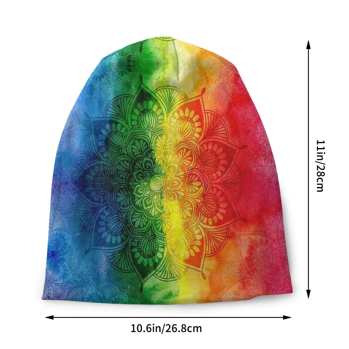 Pride Rainbow Watercolor Mandala Bohemian Autumn Female Thin Beanies Double Used Cycling Bonnet Hats