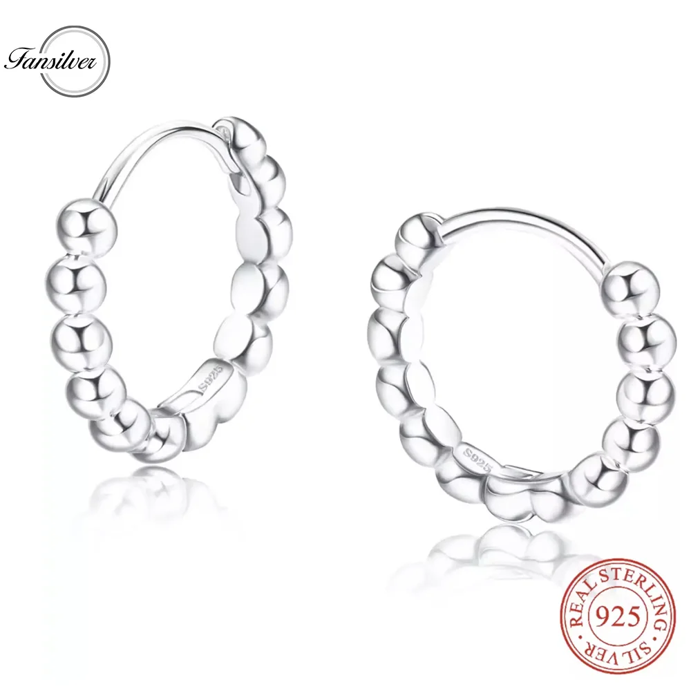 Fansilver 925 Sterling Silver Huggie Hoop Earrings Dainty Beaded Hoop Earrings Silver Small Hoop Earring For Women