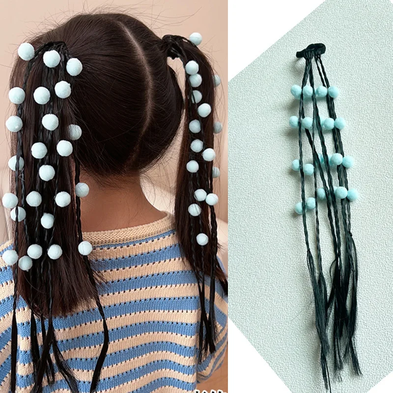 1PC Lovely Girls Color Ball Wigs Ponytail Headbands Rubber Bands Hair Bands Headwear Kids Hair Accessories Hair Ornament