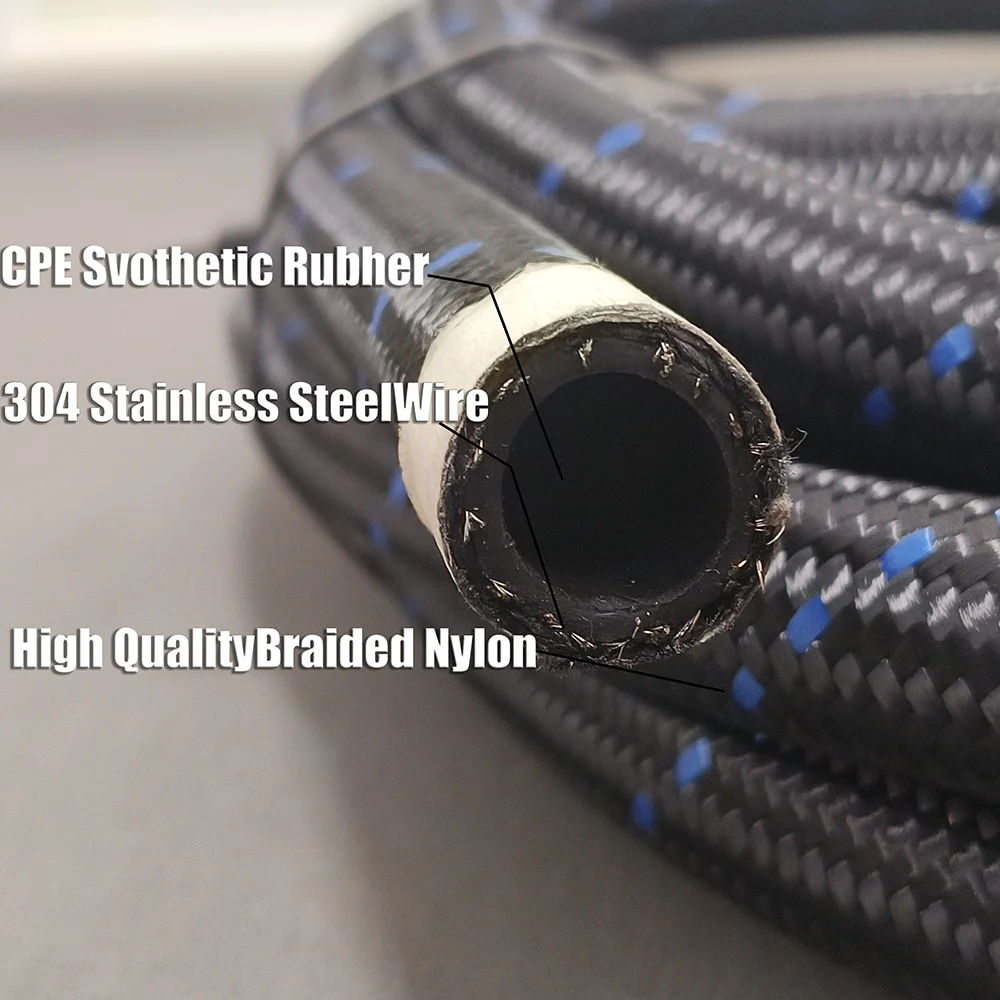 1M Nylon woven fuel hose Oil Gas Cooler Hose  Stainless Steel Braided Inside CPE Rubber The model has AN4/6/8/10/12/16/20