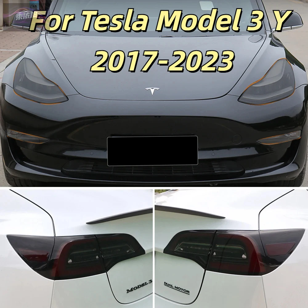 

For Tesla Model 3 Y 2017-2023 TPU Blackened Headlight Taillight Foglight Protective Film Modification Black Color Changing Films