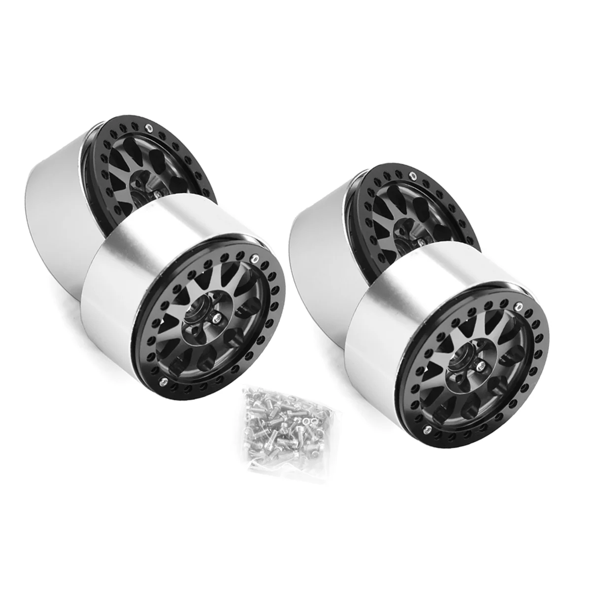 2.2 Inch Beadlock Wheel Rims Heavy Duty Alloy for 1:10 RC Crawler SCX10 -4 4Pcs-Set Silver