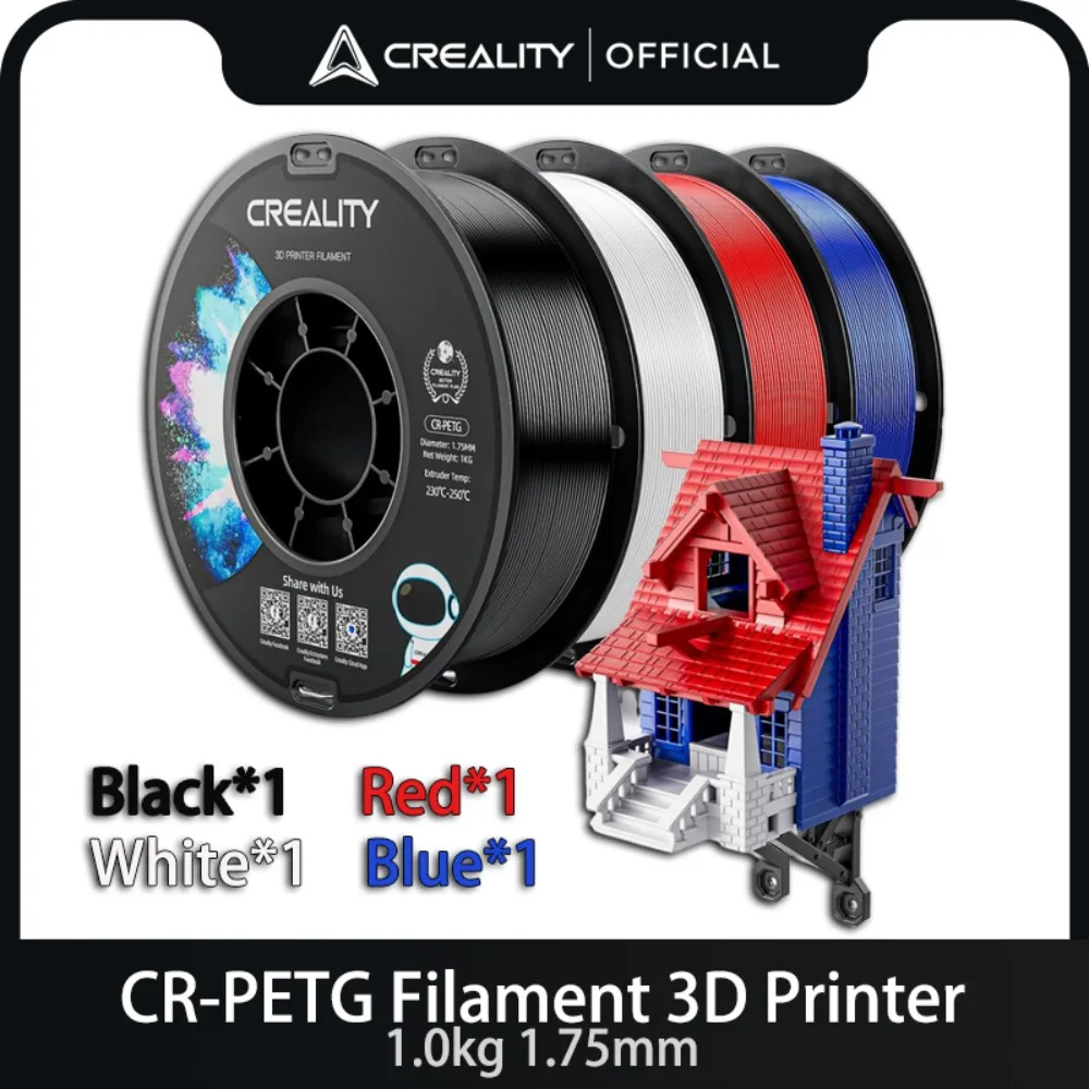 

Creality CR PETG Plastics 1.75mm 1kg 3D Printer Filament 4 Colors To Choose Black*1 White*1 Red*1 Blue*1 3D Printing Materials