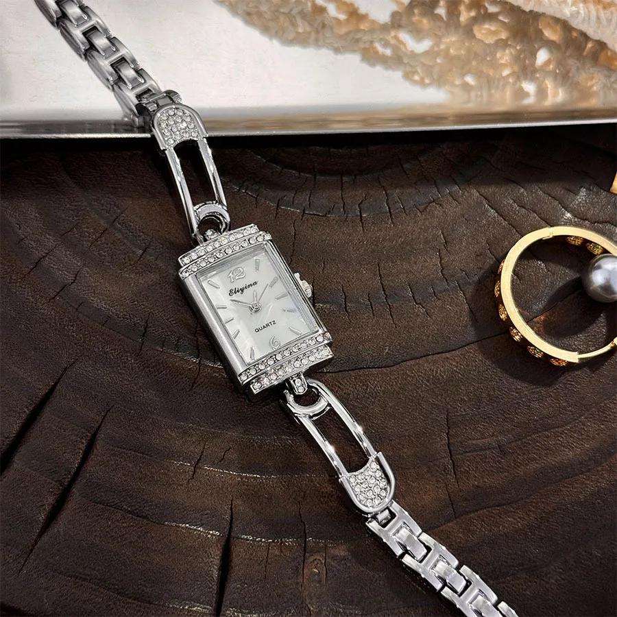 اليدوية خاتم الماس المرأة كوارتز ساعة متعدد الألوان مستطيلة الأخضر الهاتفي الماس سلسلة المعصم الموضة الفاخرة #4